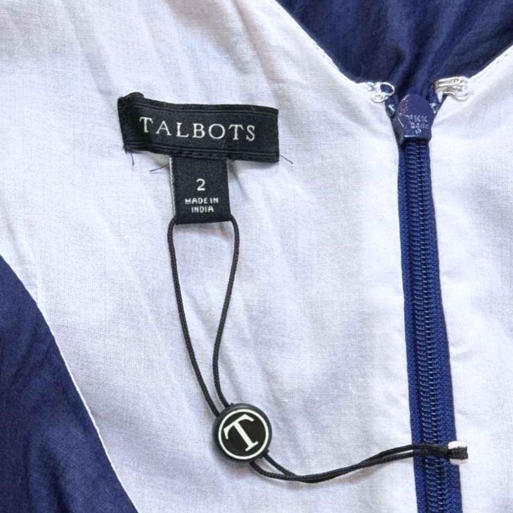 Talbots Navy "Blue Day" Striped Fit & Flare Sleeveless Cotton Dress (2) - Picture 3 of 7